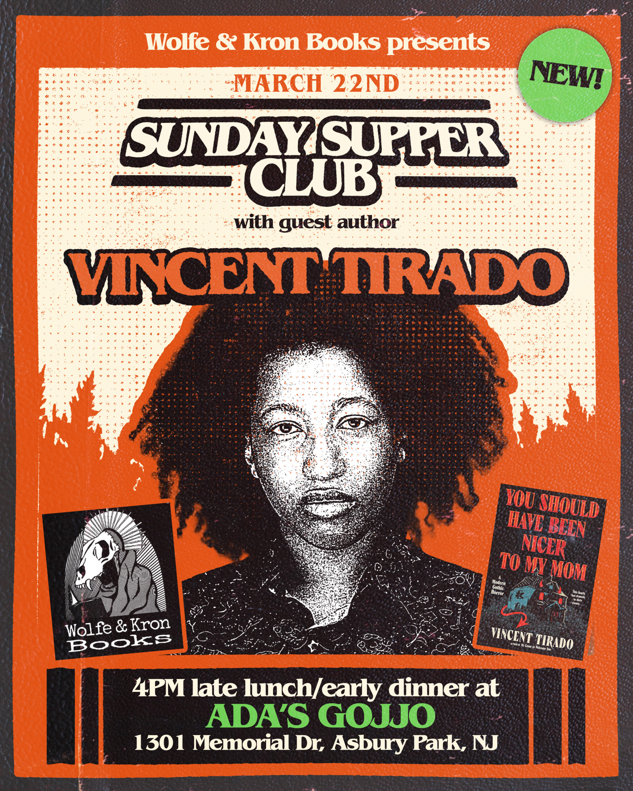 Wolfe & Kron Books presents Sunday Supper Club with Guest Author Vincent Tirado! 📚